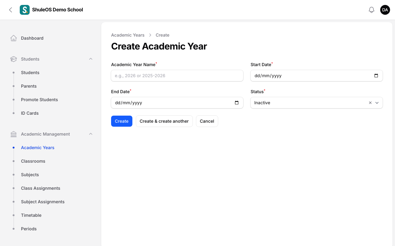 The new academic year form