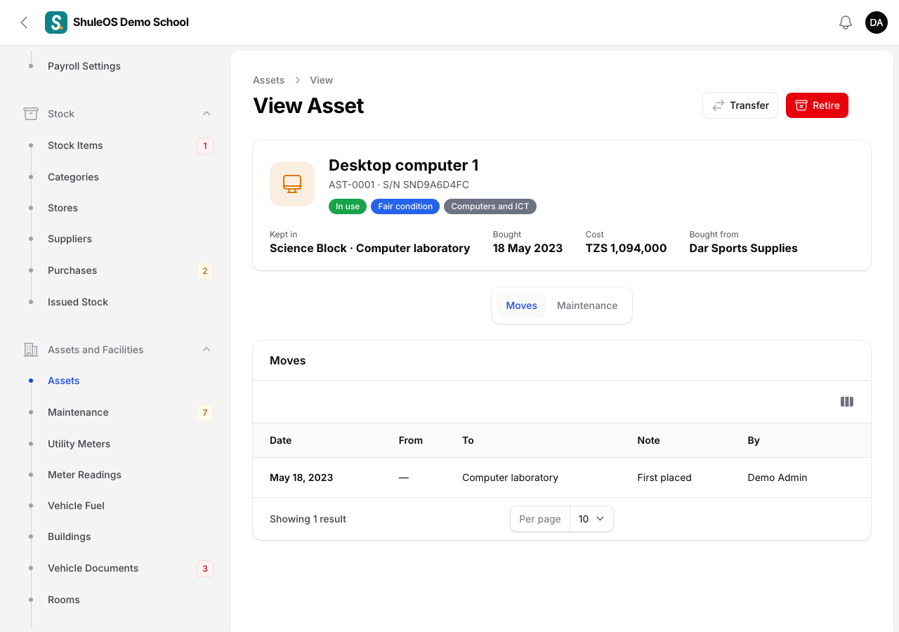An asset's page