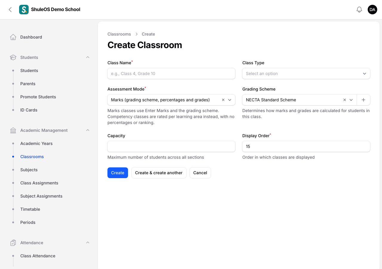 The new classroom form