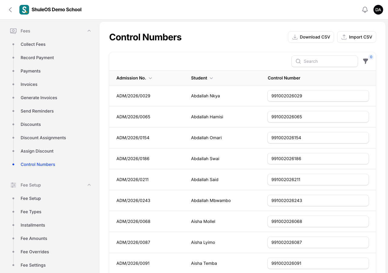 Control Numbers