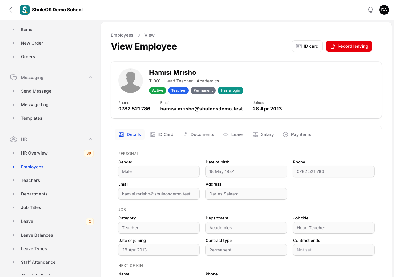 An employee's page