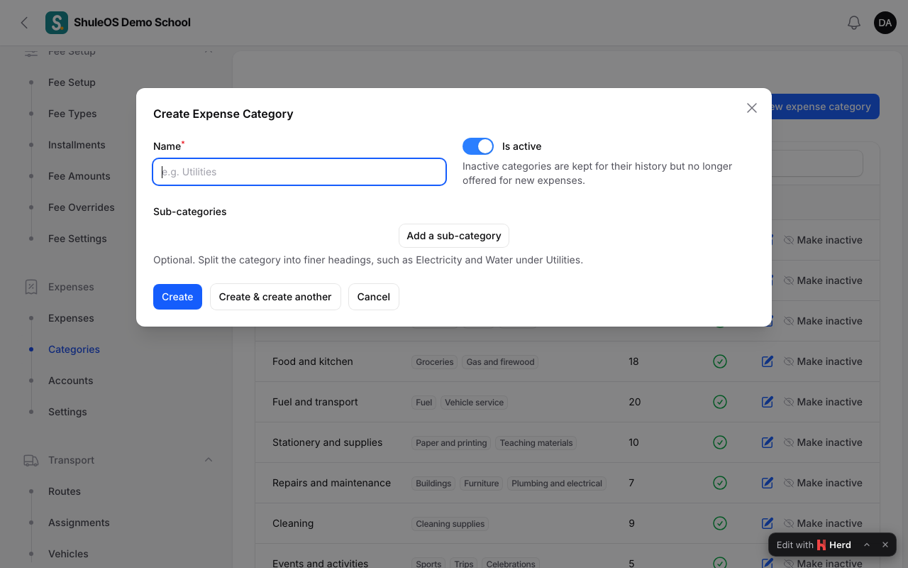 The new expense category form