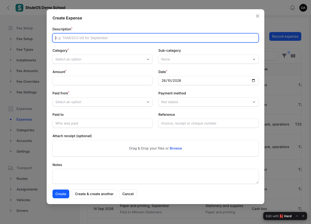 The record expense form