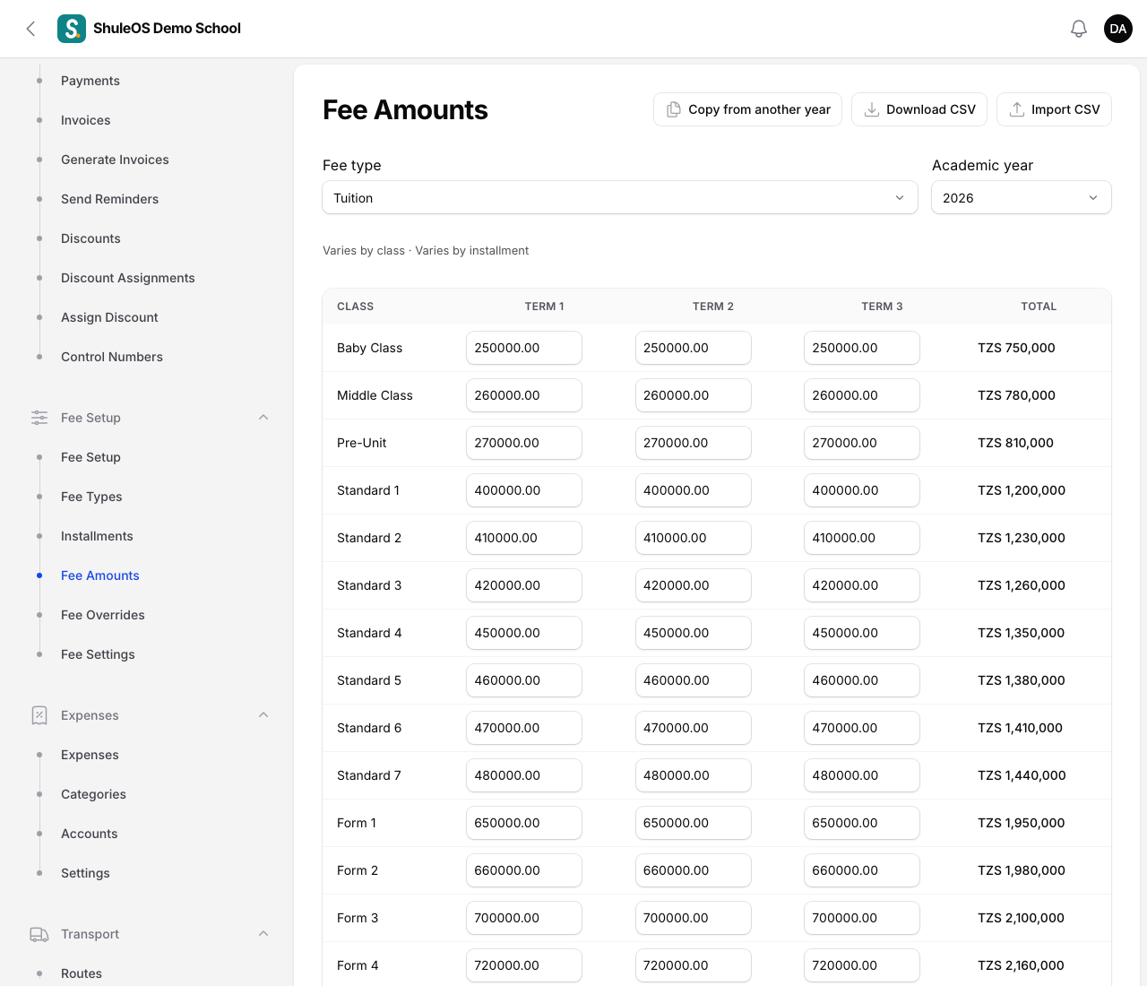 Fee Amounts