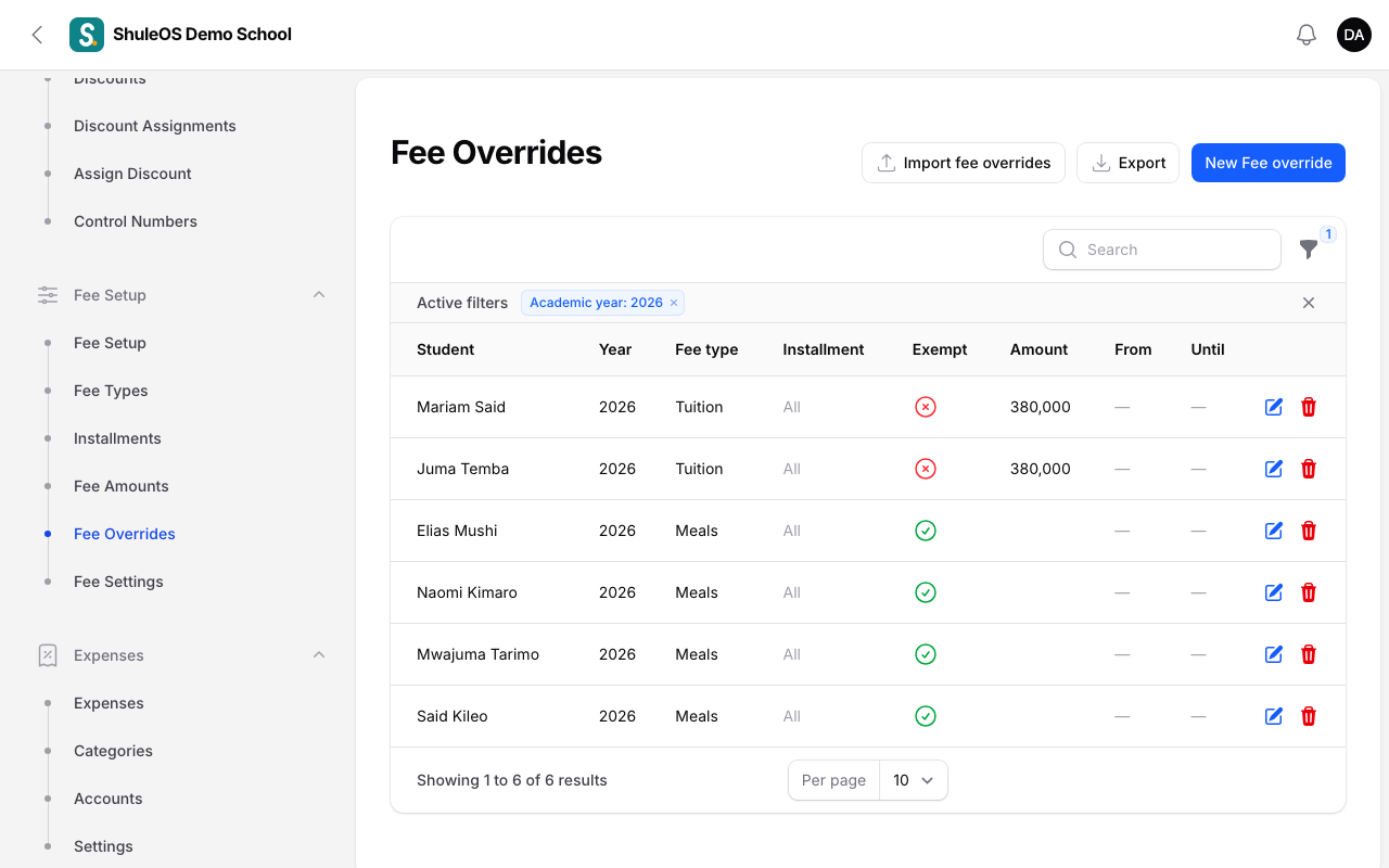 Fee Overrides