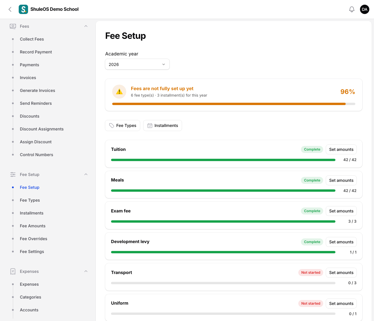 Fee Setup
