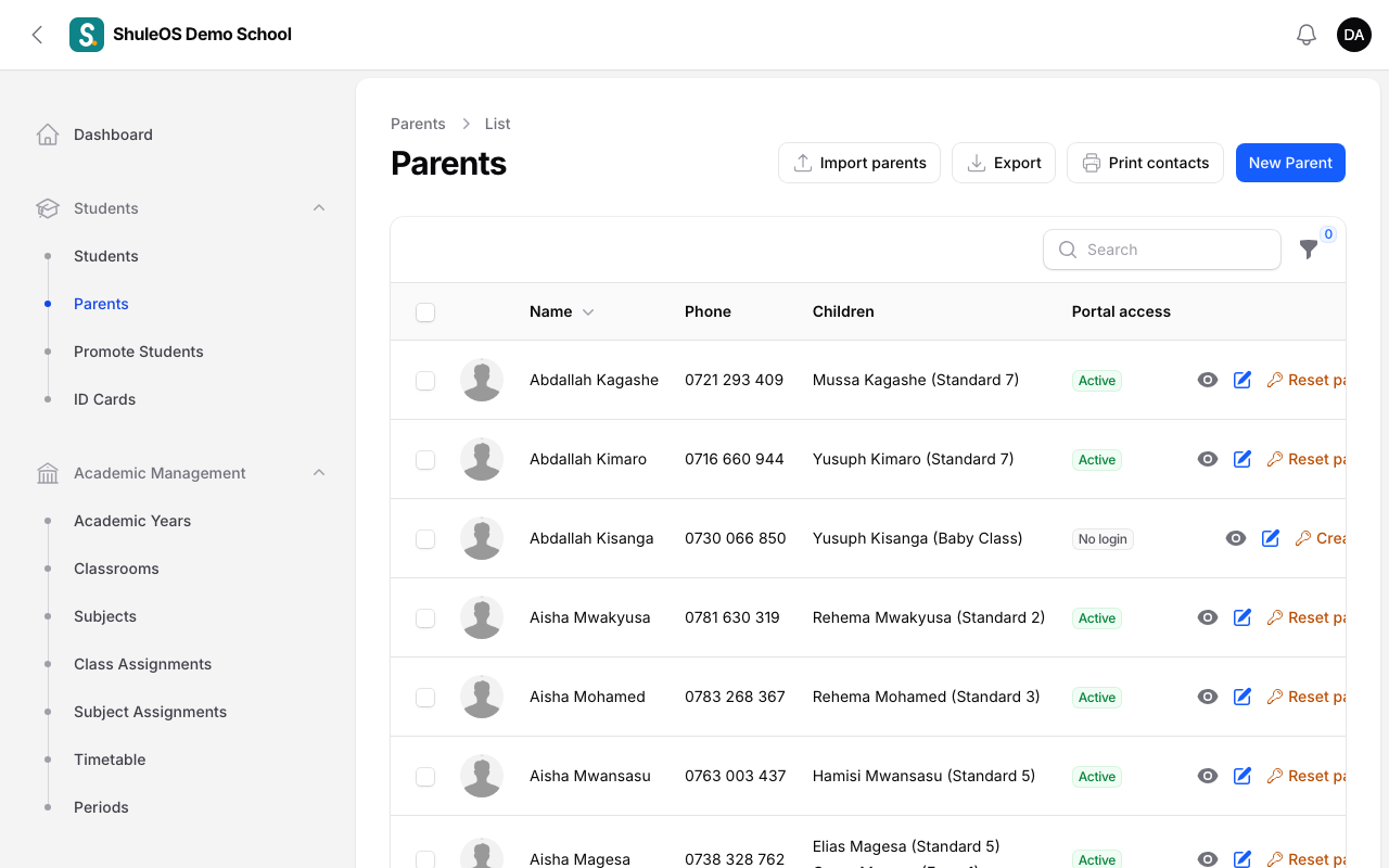 The Parents list