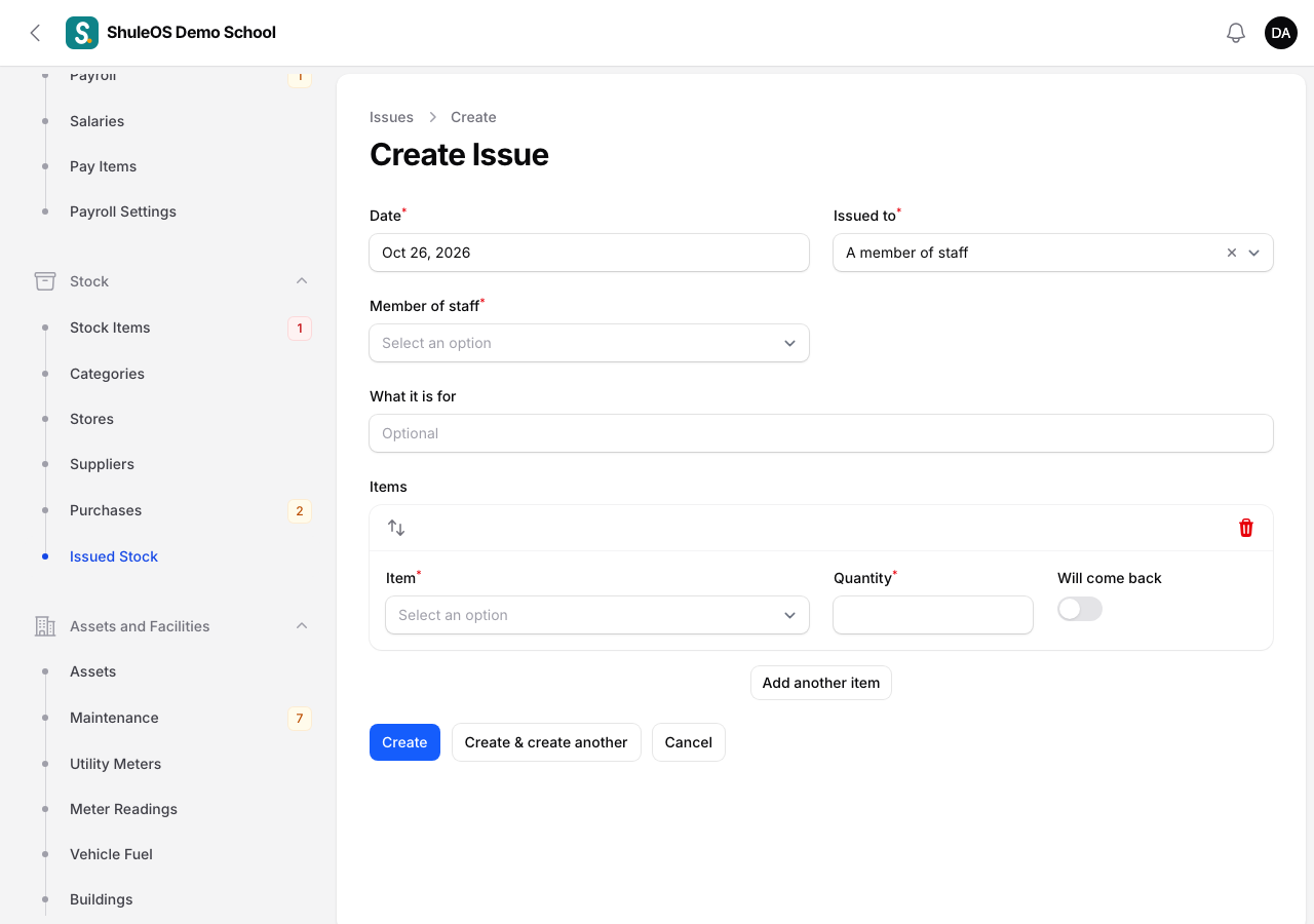 The issue form