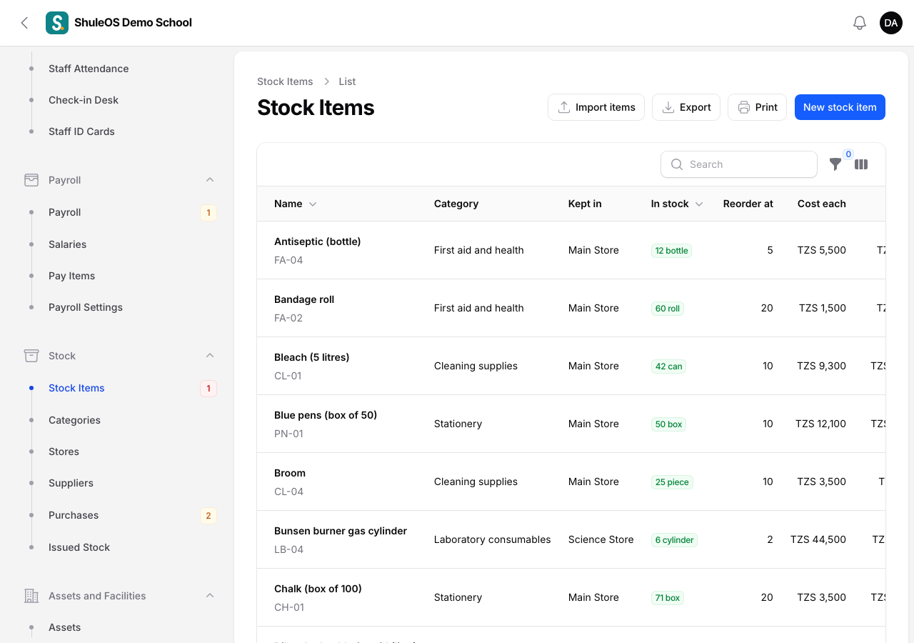 Stock Items