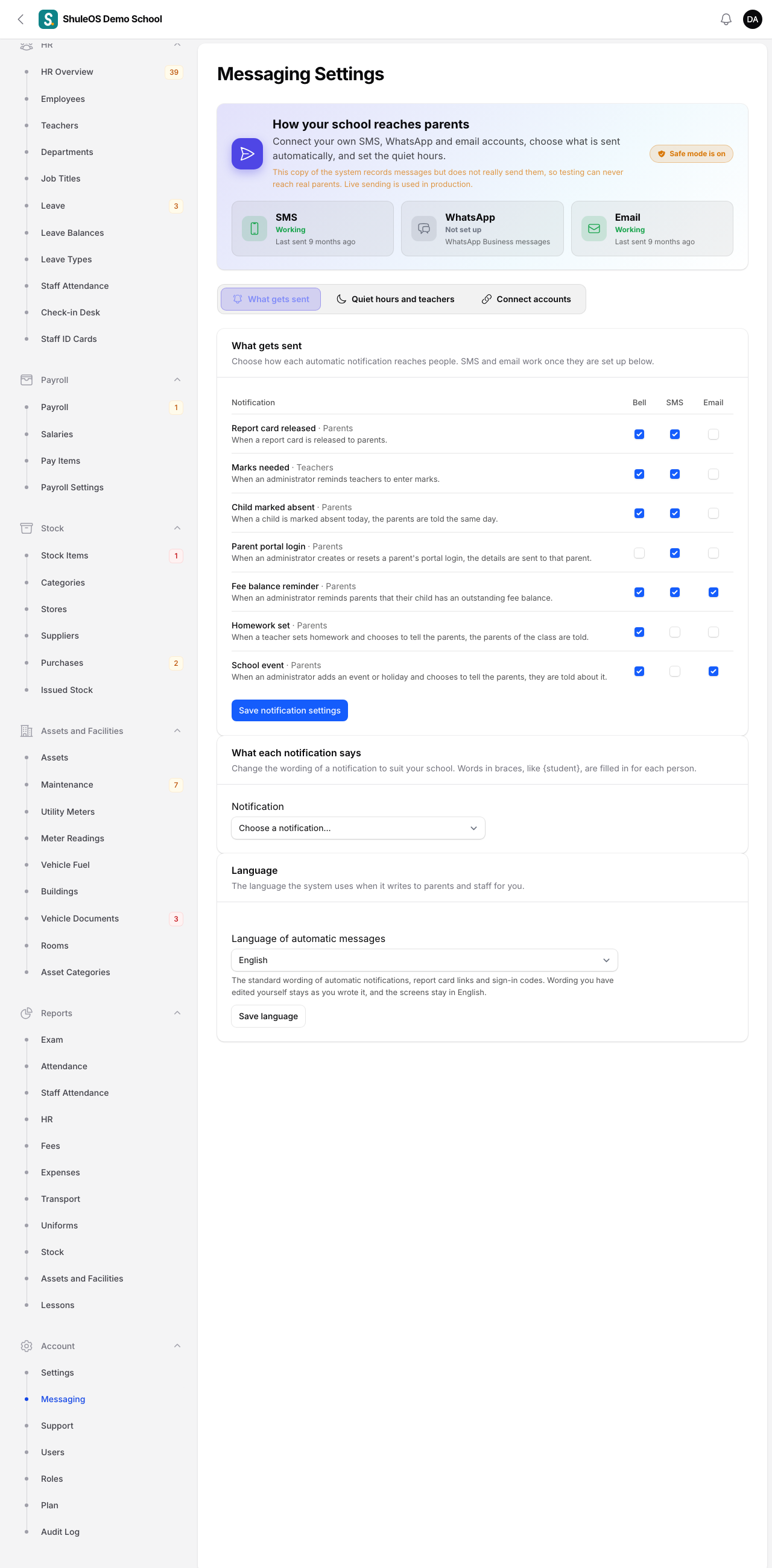 Messaging Settings