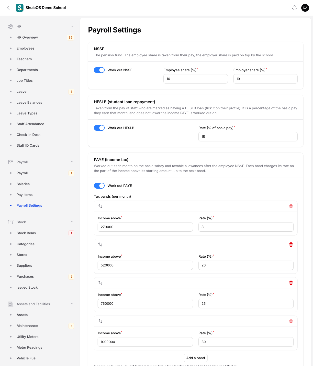 Payroll Settings