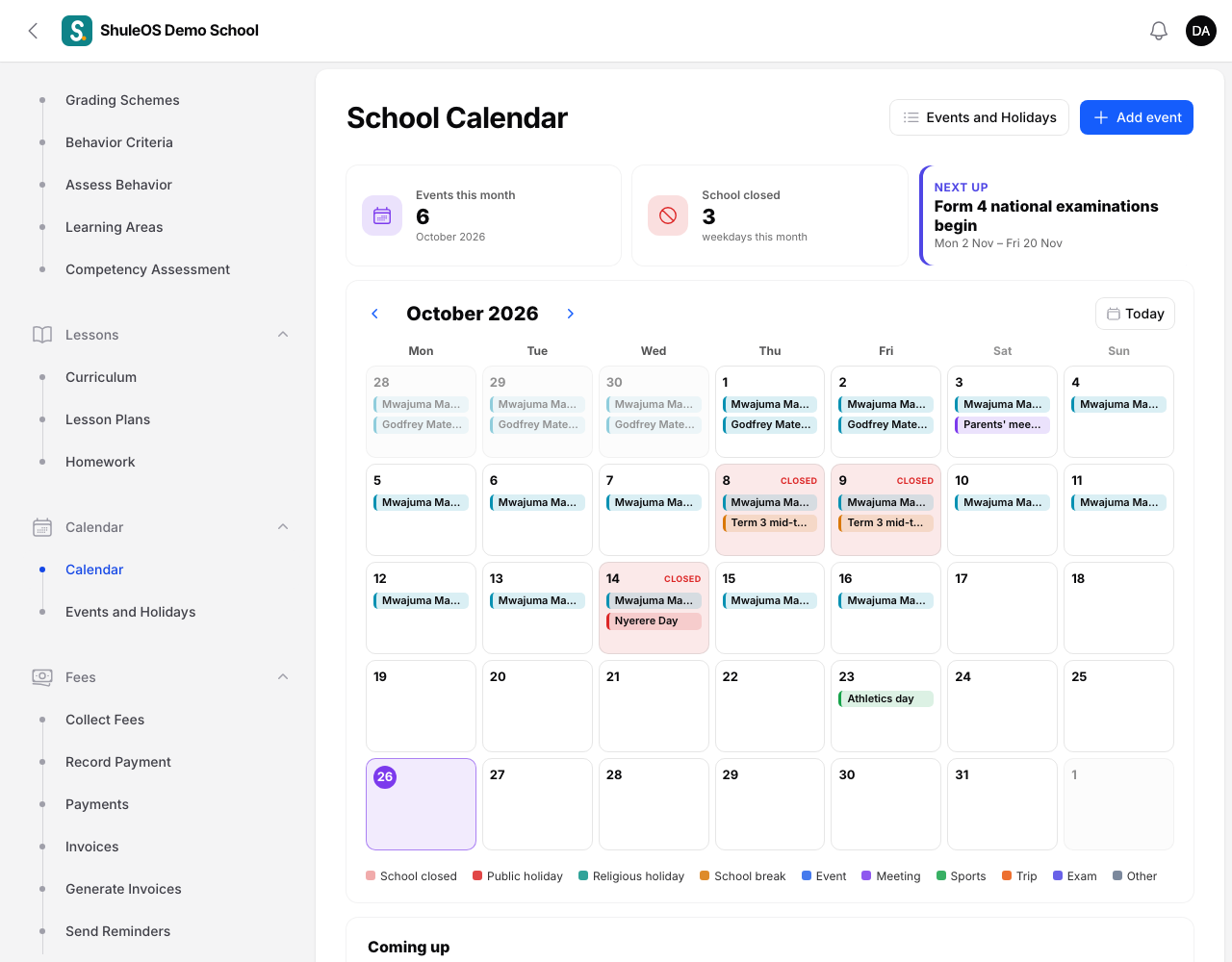 The school calendar