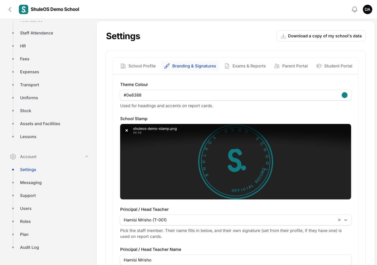 The Branding and Signatures tab