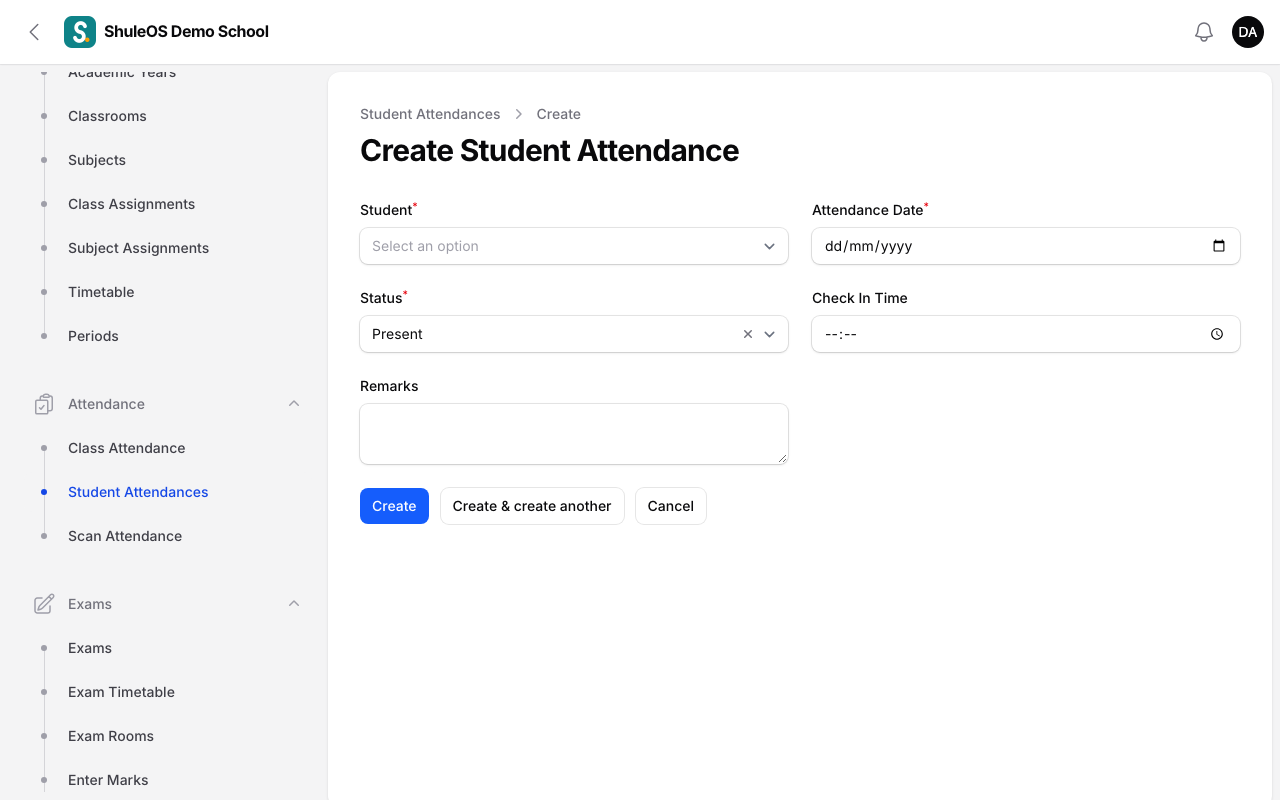 The new attendance record form