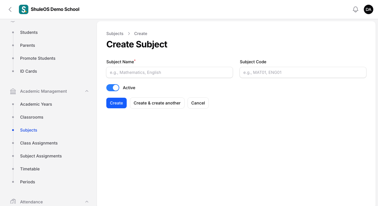The new subject form