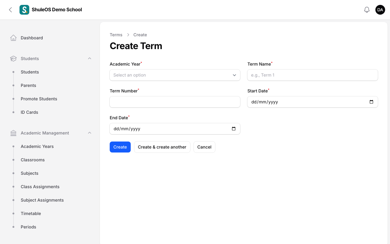 The new term form