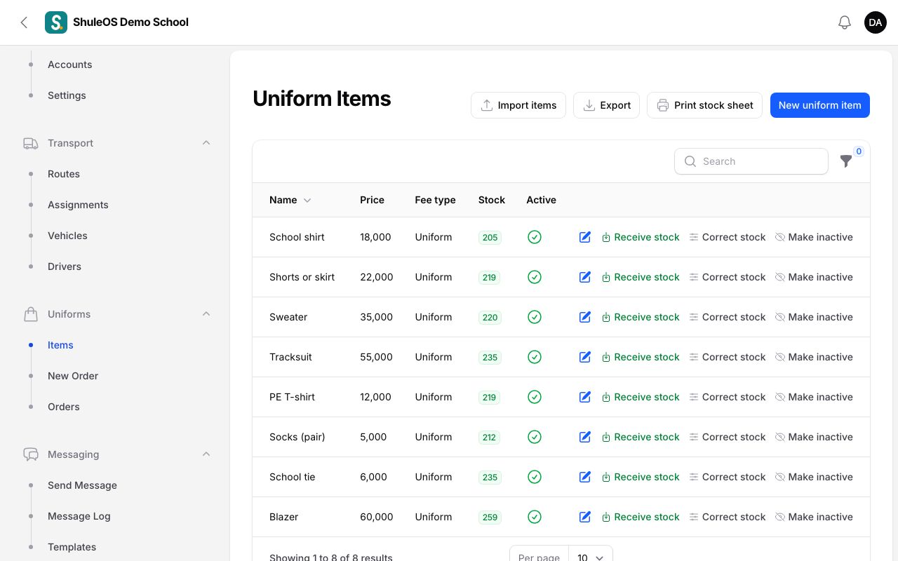 Uniform Items