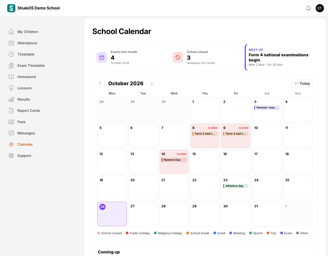 The school calendar