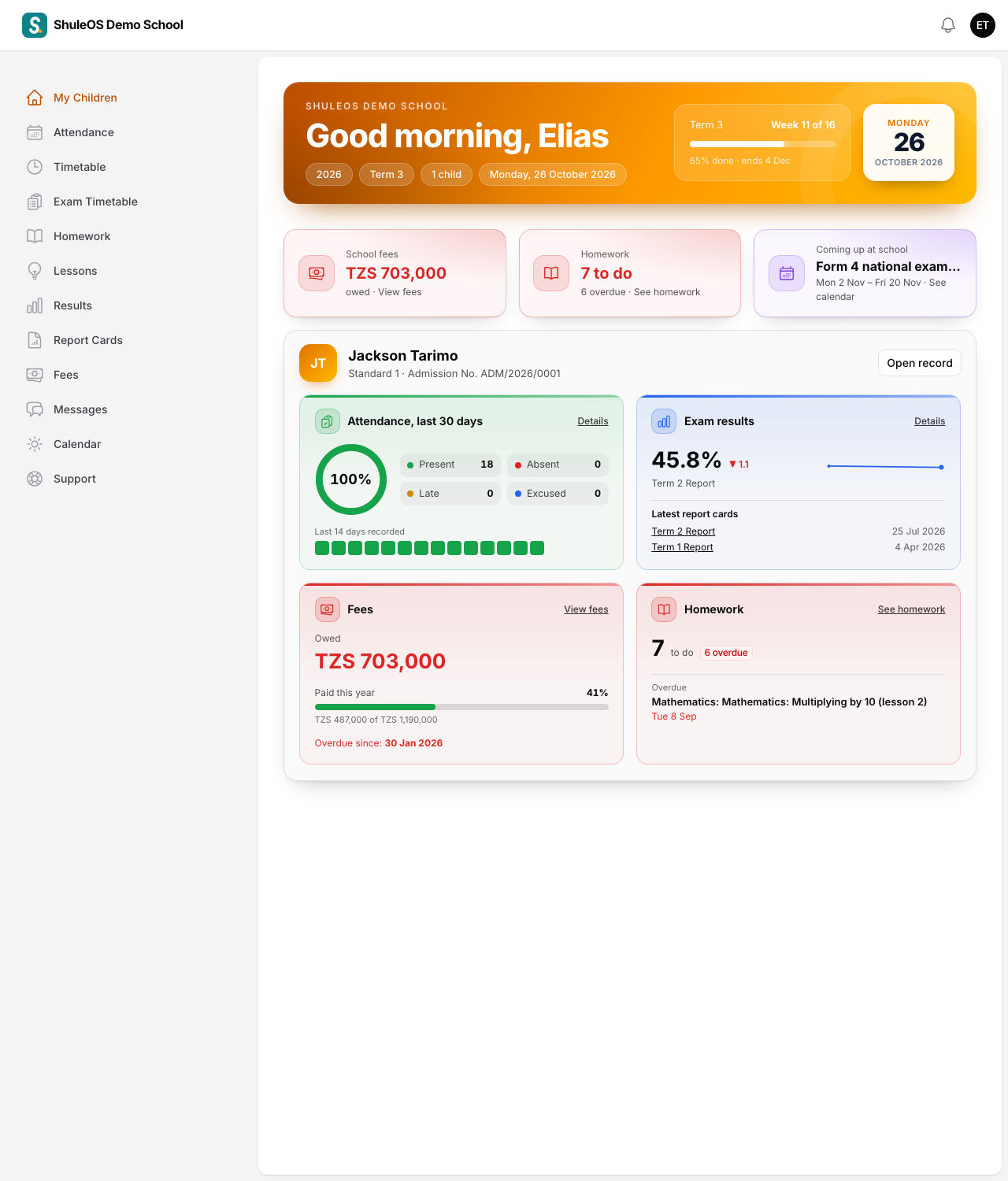 The parent home page