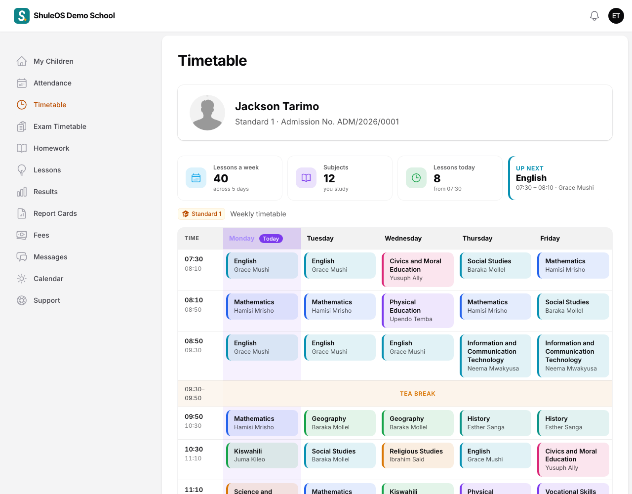 Timetable