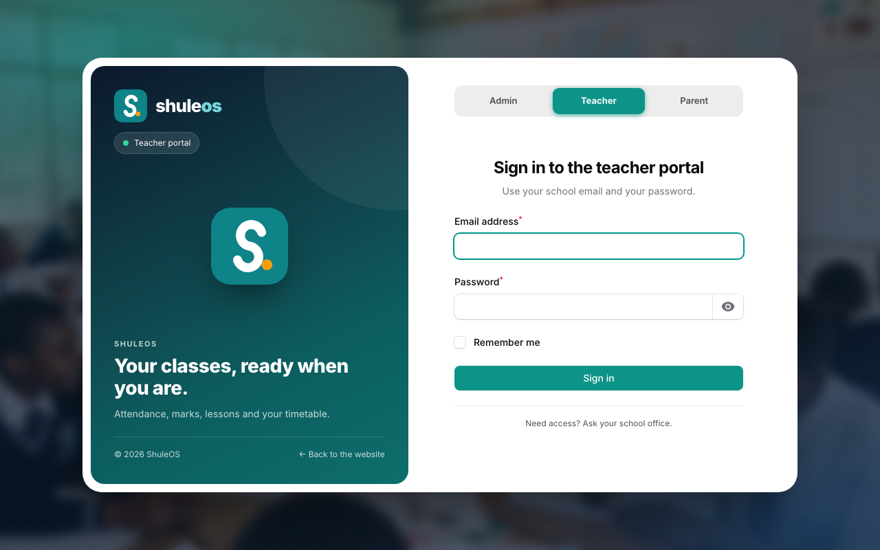 The teacher sign-in page