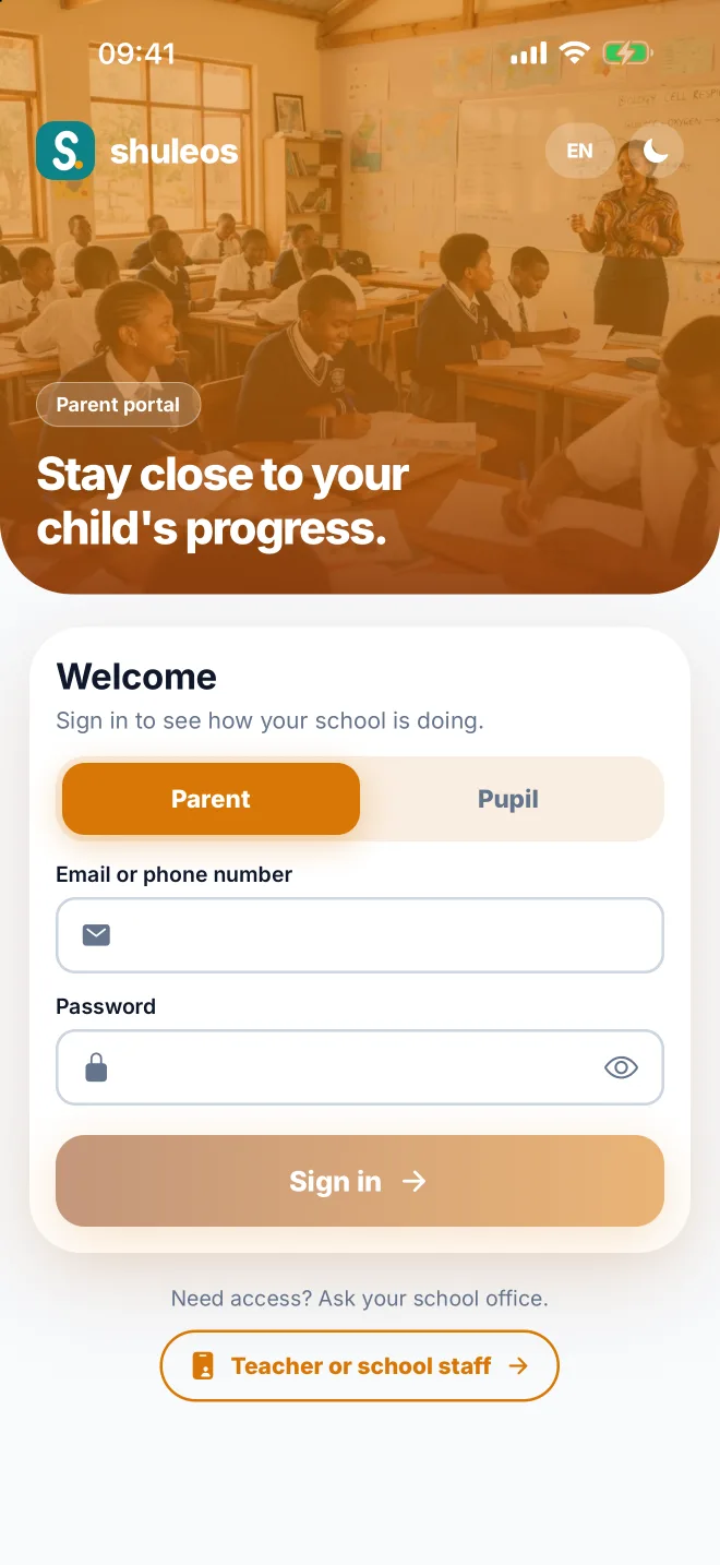 ShuleOS app: Sign in