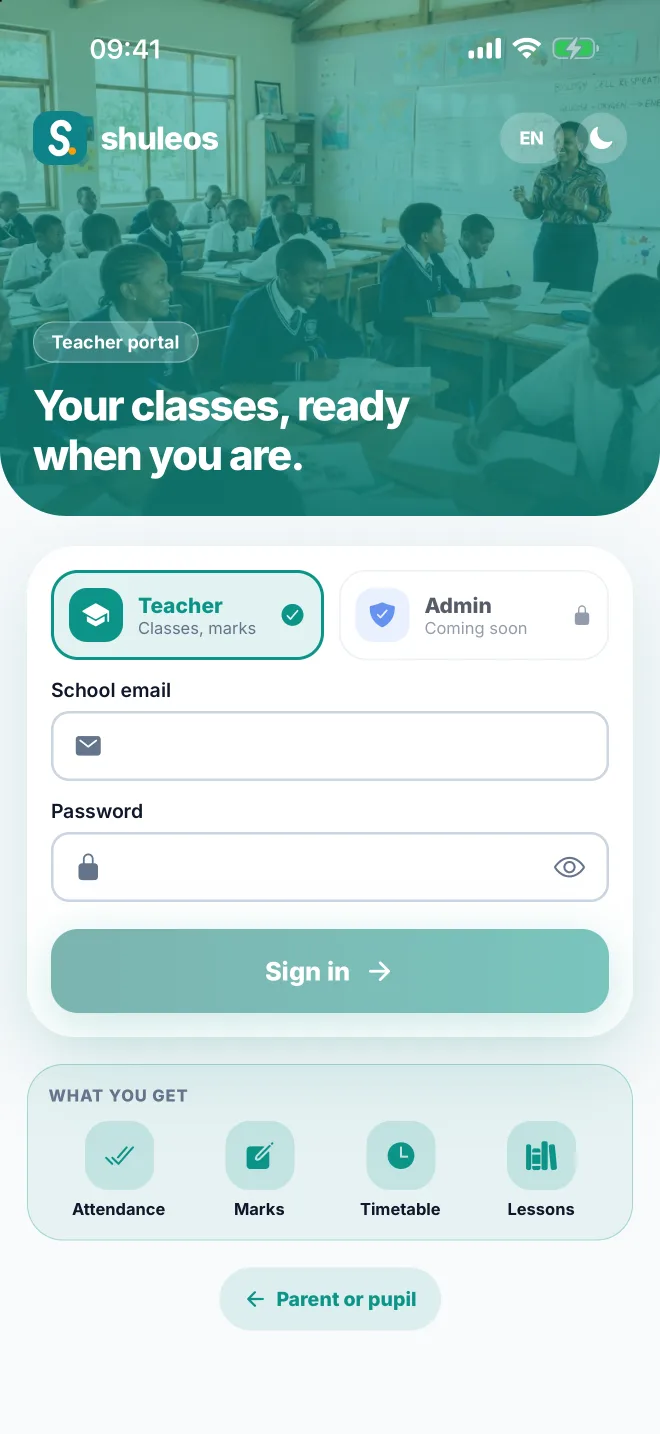 ShuleOS app: Staff sign-in